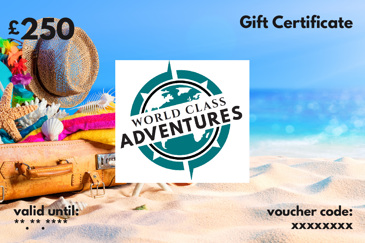 World Class Adventures travel gift voucher example