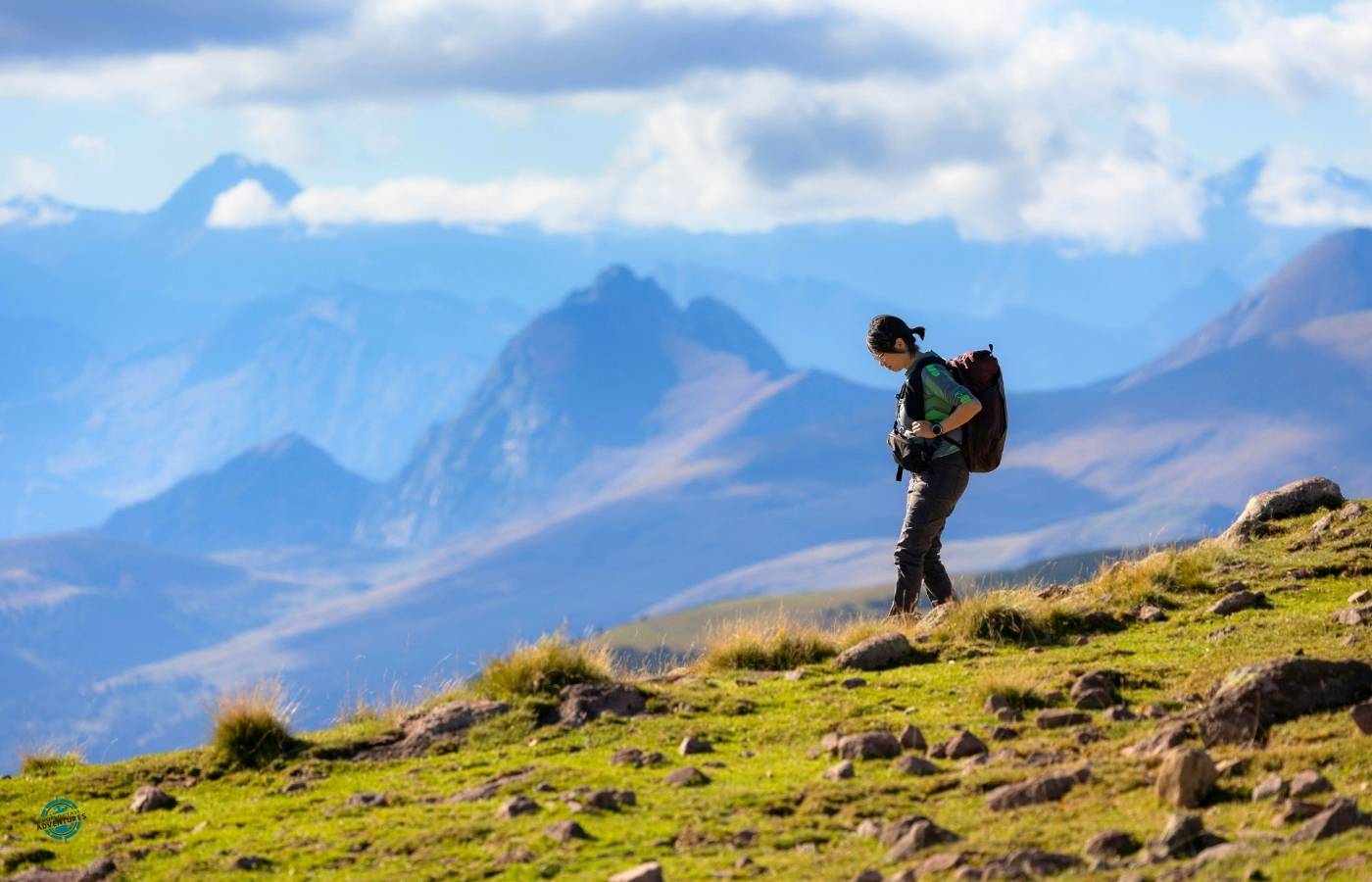 Self-guided traveller on a scenic walking route