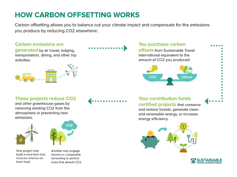 Infographic showing how carbon offsetting works