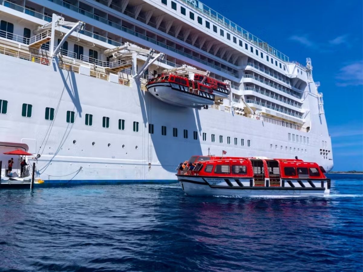 Cruise tender boat taking passengers to shore UK